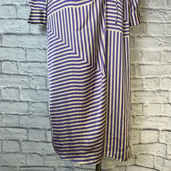 Mango (MNG) Satin Purple & Cream Striped Wrap Dress. Mid Length. Size 8. - Picture 8 of 15